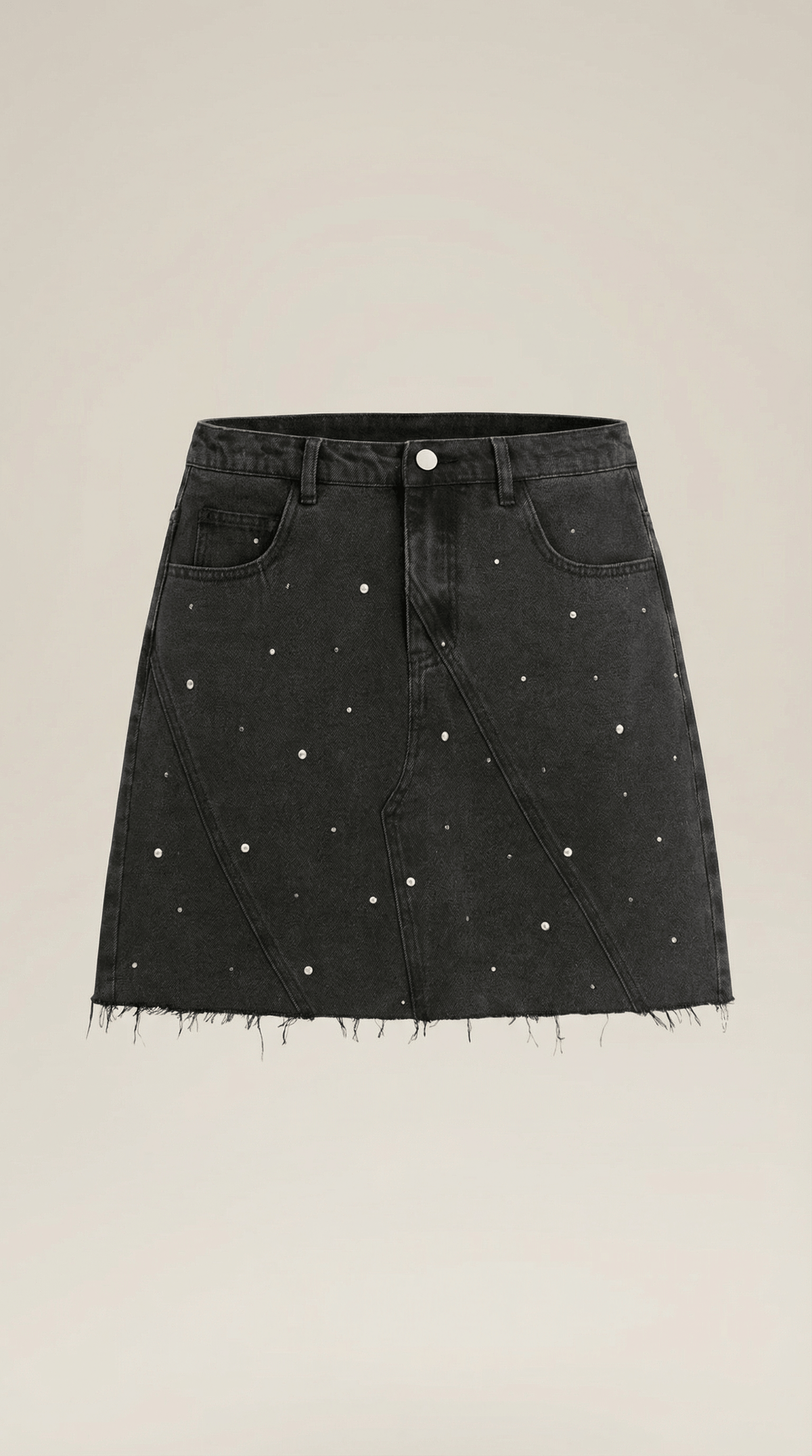 Casual Black Denim Skirt-Mini Skirts-Laventaire-Laventaire