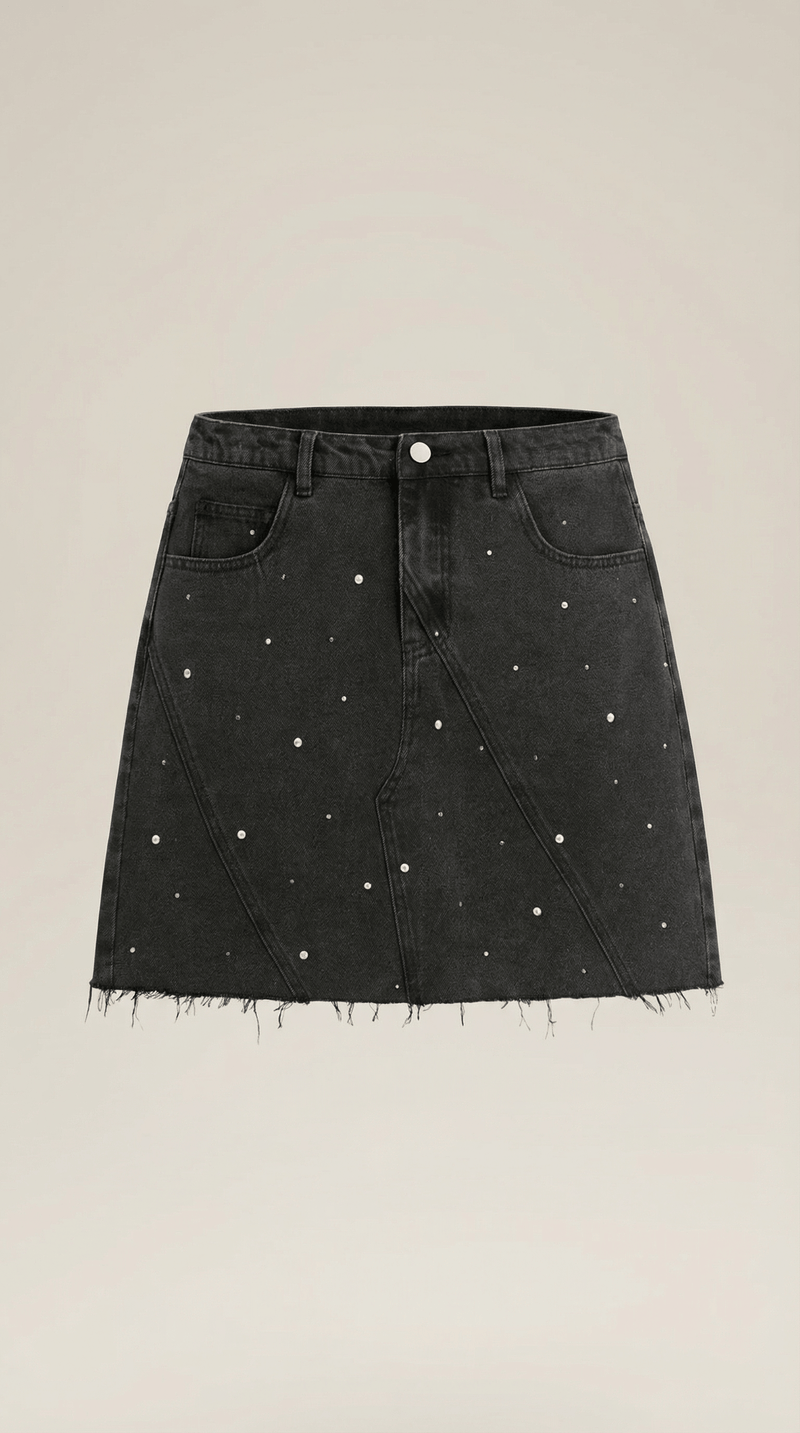 Casual Black Denim Skirt-Mini Skirts-Laventaire-Laventaire