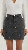 Casual Black Denim Skirt-Mini Skirts-Laventaire-Laventaire