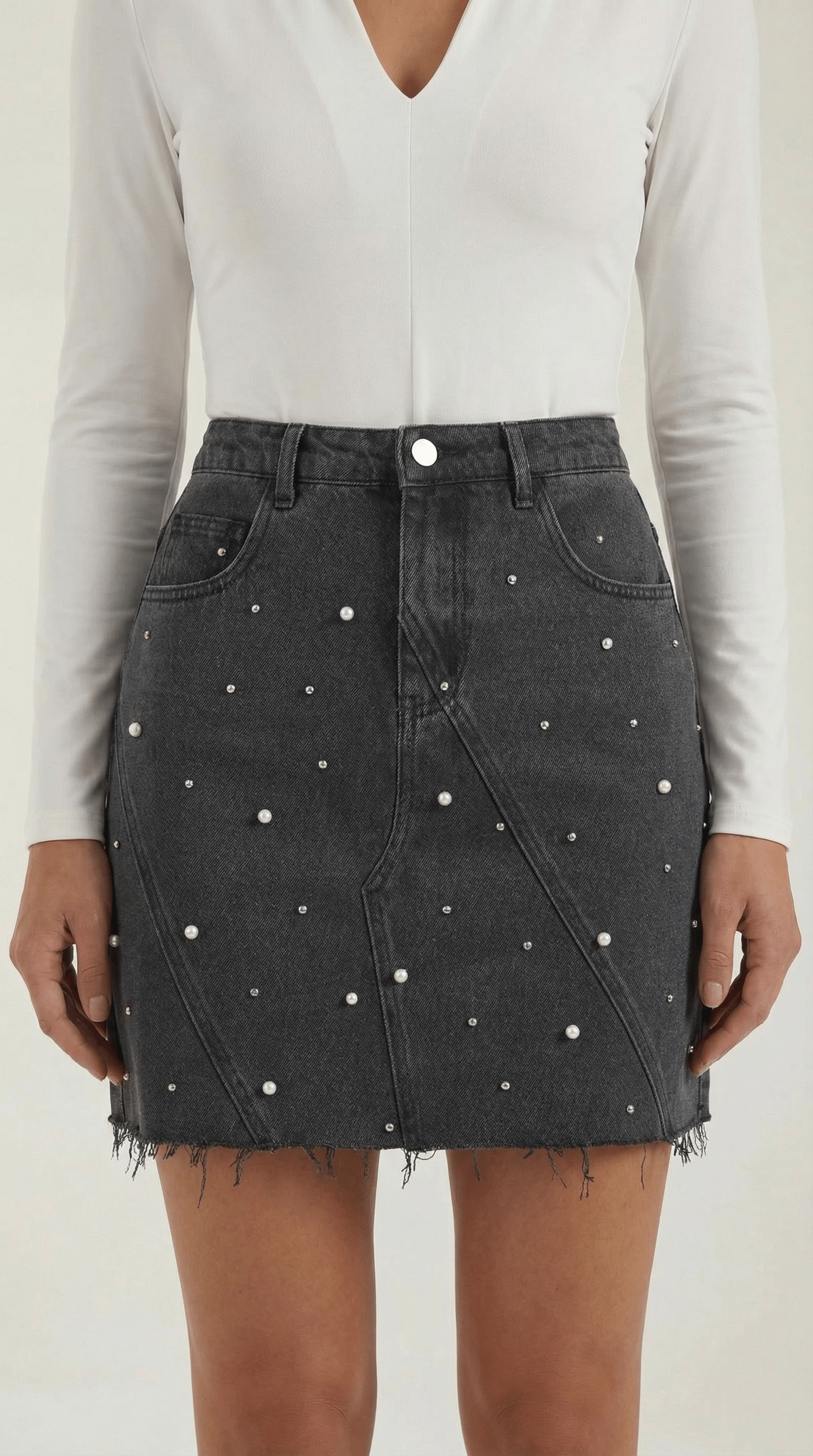 Casual Black Denim Skirt-Mini Skirts-Laventaire-Laventaire