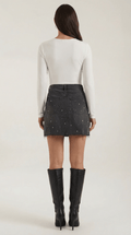 Casual Black Denim Skirt-Mini Skirts-Laventaire-Laventaire