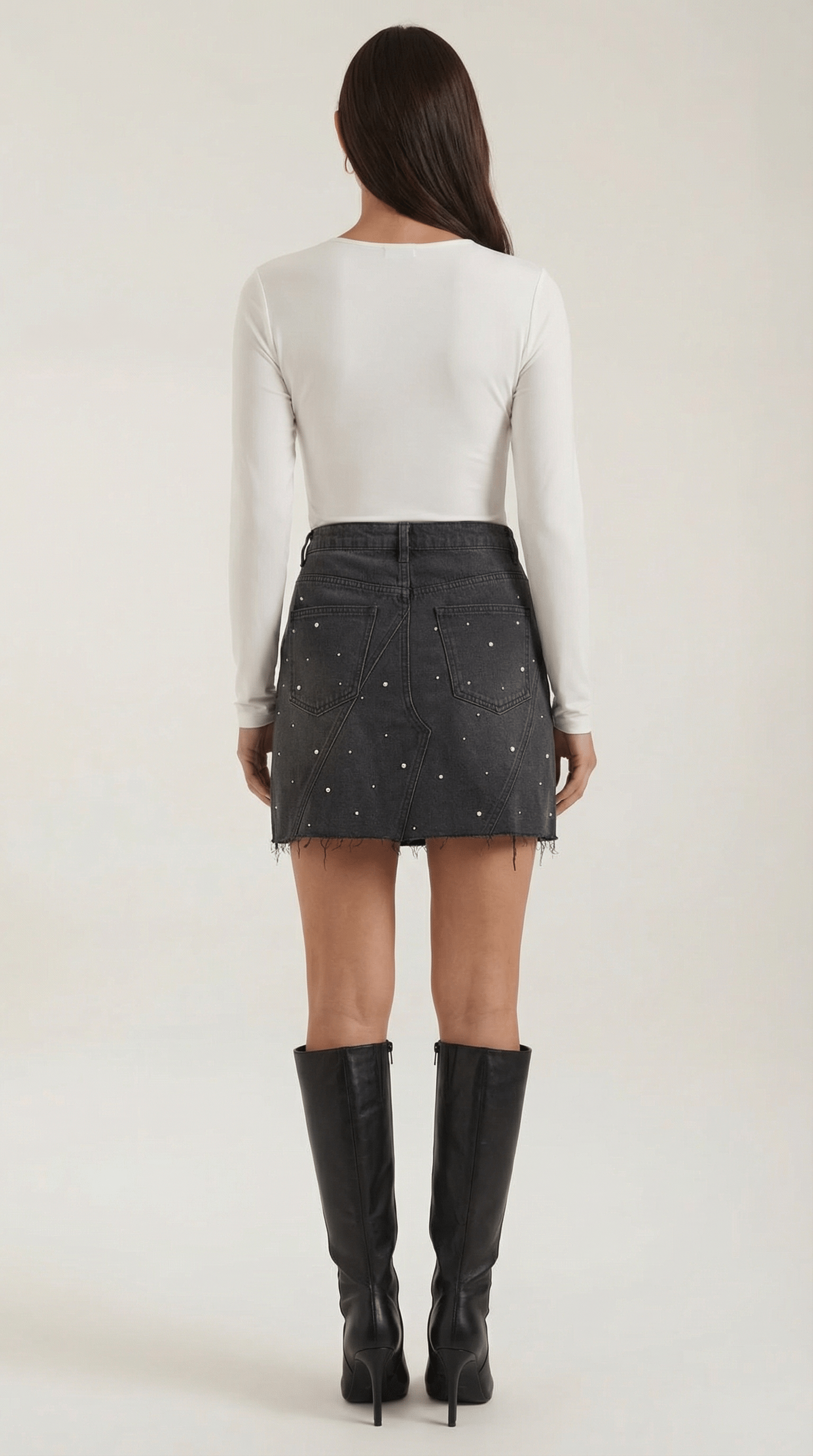 Casual Black Denim Skirt-Mini Skirts-Laventaire-Laventaire