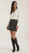 Casual Black Denim Skirt-Mini Skirts-Laventaire-Black-S-Laventaire