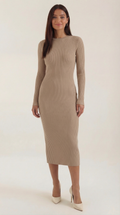 Casual Bodycon Midi Dress-dresses > midi dress-Laventaire-Khaki-S-Laventaire