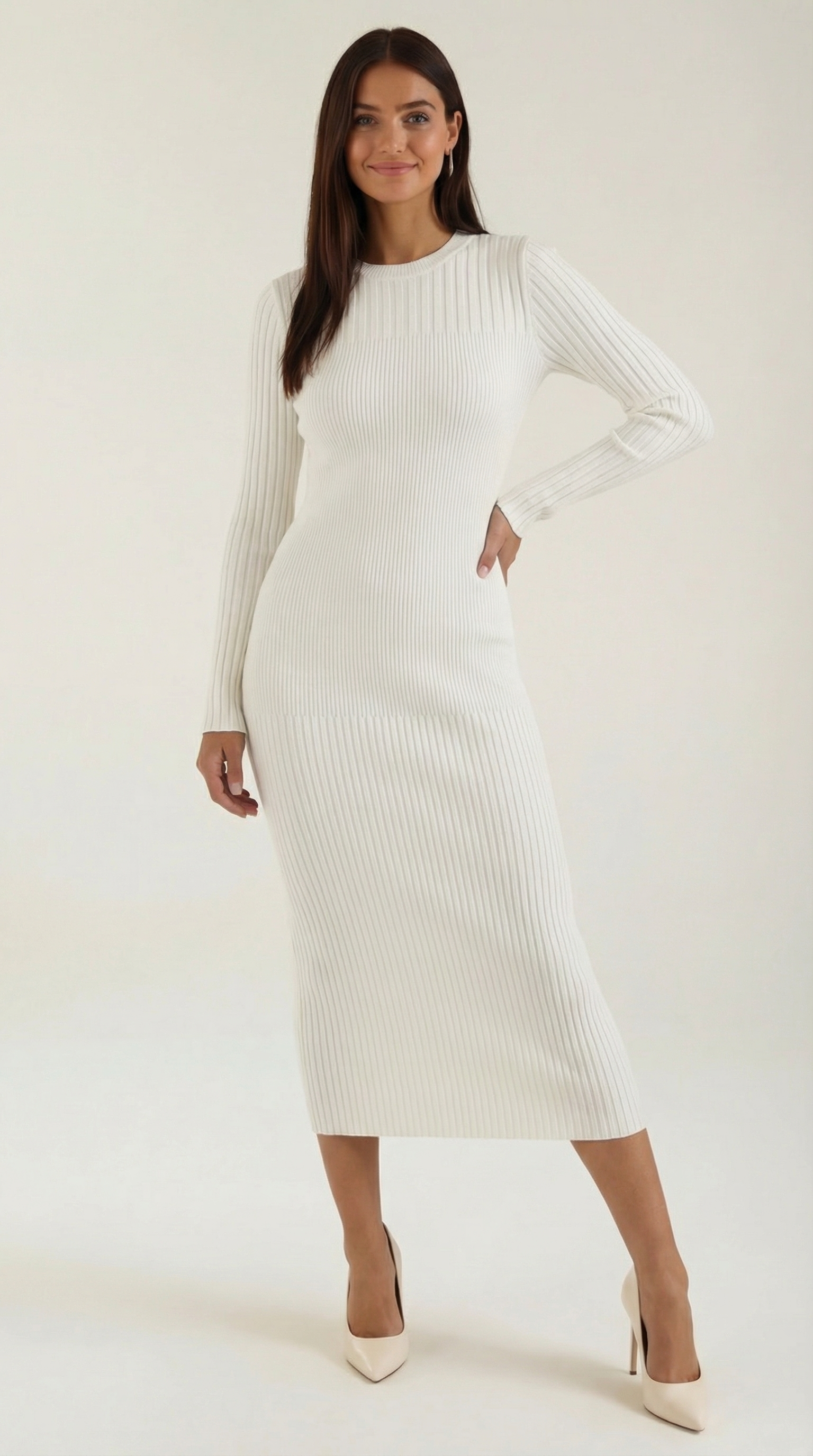 Casual Bodycon Midi Dress-dresses > midi dress-Laventaire-White-S-Laventaire