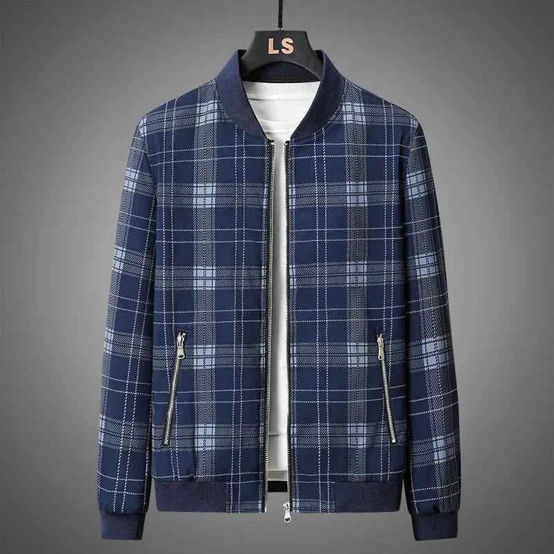 Casual Checkered Bomber Jacket-jackets > bomber jacket-Laventaire-Laventaire