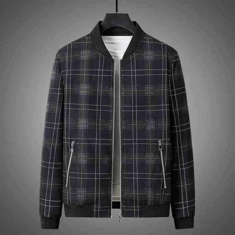 Casual Checkered Bomber Jacket-jackets > bomber jacket-Laventaire-Laventaire