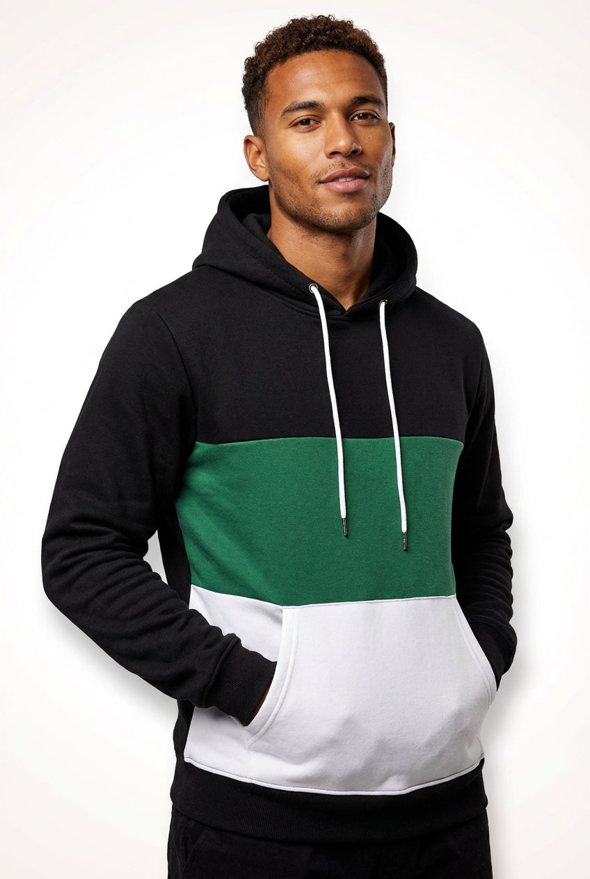 Casual Color Block Hoodie-hoodies > color block hoodie-Laventaire-Green-S-Laventaire