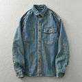 Casual Denim Shirt-shirts > button-up shirts > casual shirts-Laventaire-Blue-S-Laventaire