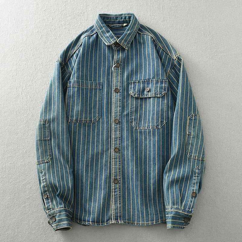 Casual Denim Shirt-shirts > button-up shirts > casual shirts-Laventaire-Blue-S-Laventaire