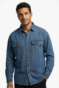 Casual Denim Shirt-shirts > button-up shirts > casual shirts-Laventaire-Denim Blue-S-Laventaire