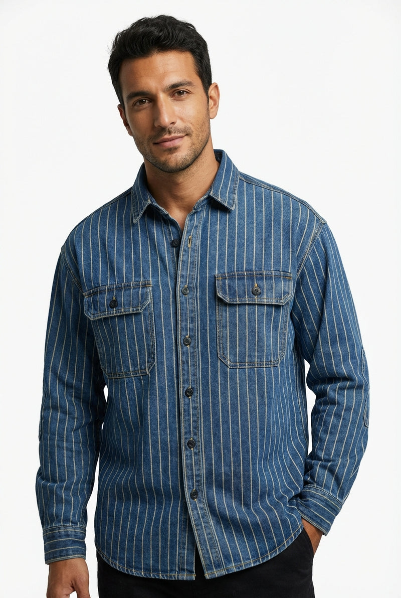 Casual Denim Shirt-shirts > button-up shirts > casual shirts-Laventaire-Denim Blue-S-Laventaire