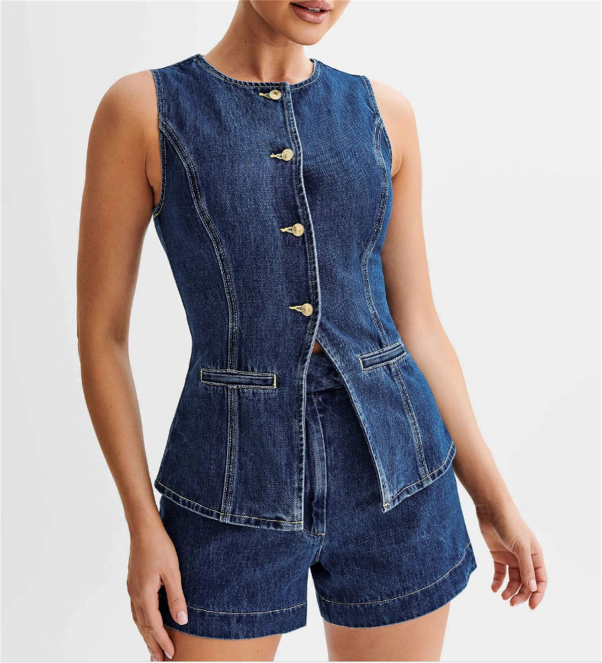 Casual Denim Two-Piece Set-sets > two piece set-Laventaire-Laventaire