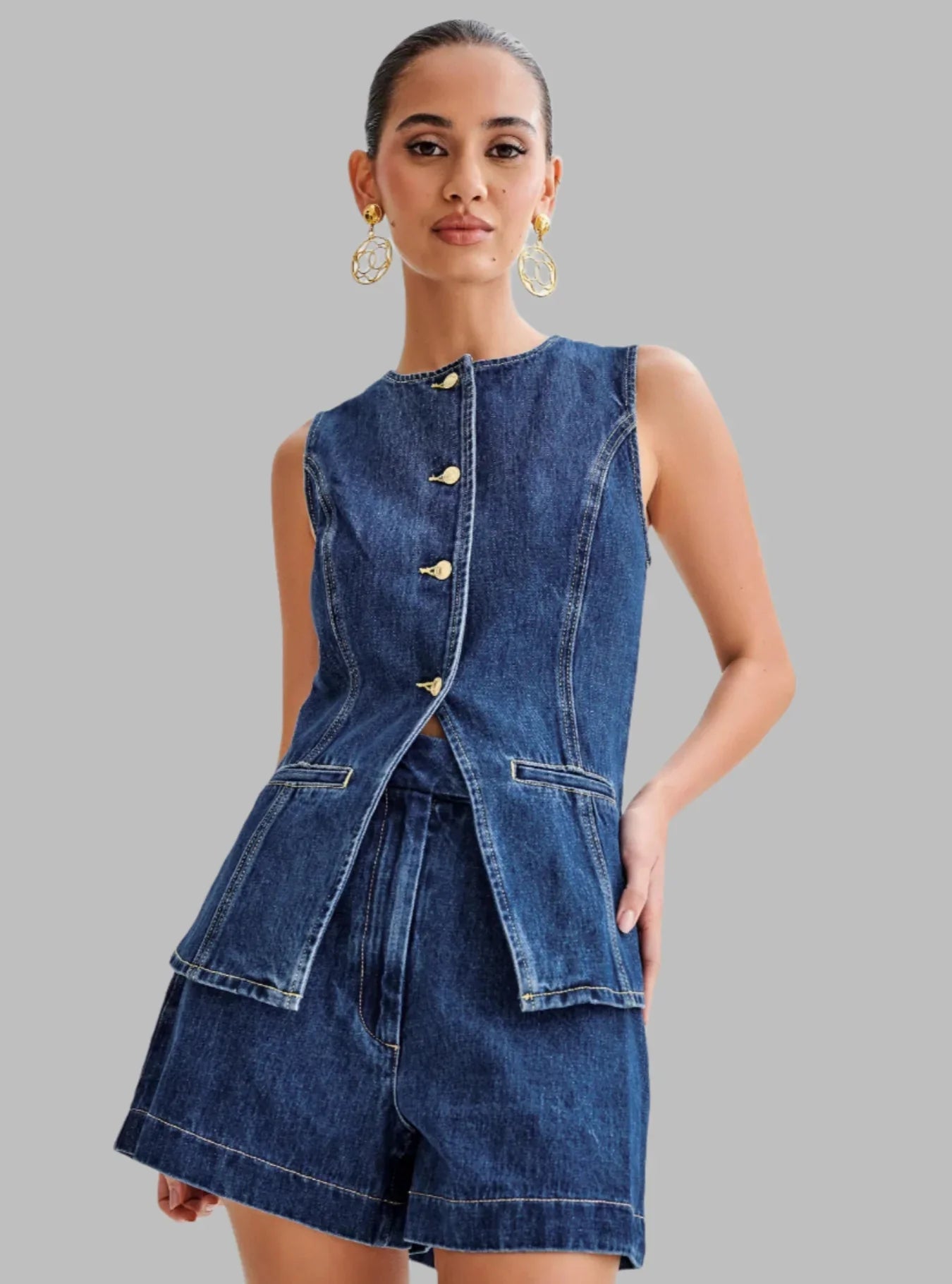 Casual Denim Two-Piece Set-sets > two piece set-Laventaire-Laventaire