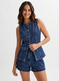 Casual Denim Two-Piece Set-sets > two piece set-Laventaire-Dark Denim-S-Laventaire