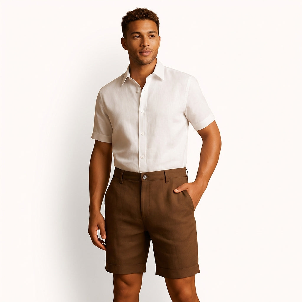 Casual Elastic Waist Shorts-shorts > casual shorts-Laventaire-Brown-S-Laventaire