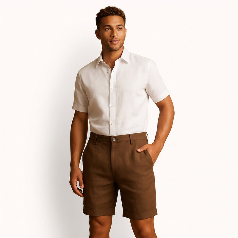 Casual Elastic Waist Shorts-shorts > casual shorts-Laventaire-Brown-S-Laventaire