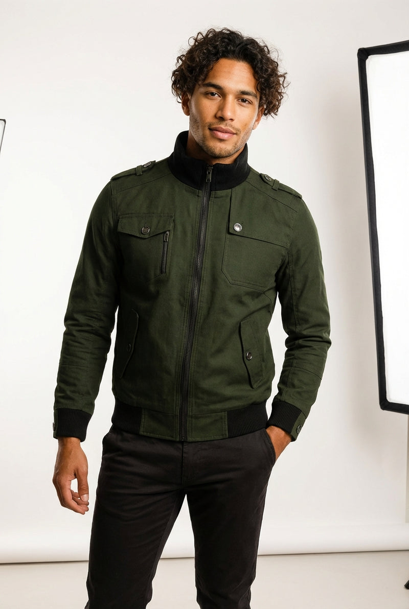 Casual Fit Bomber Jacket-jackets > bomber jacket-Laventaire-Dark Green-S-Laventaire