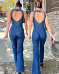 Casual Fit Denim Jumpsuit-jumpsuits > denim jumpsuit-Laventaire-Laventaire
