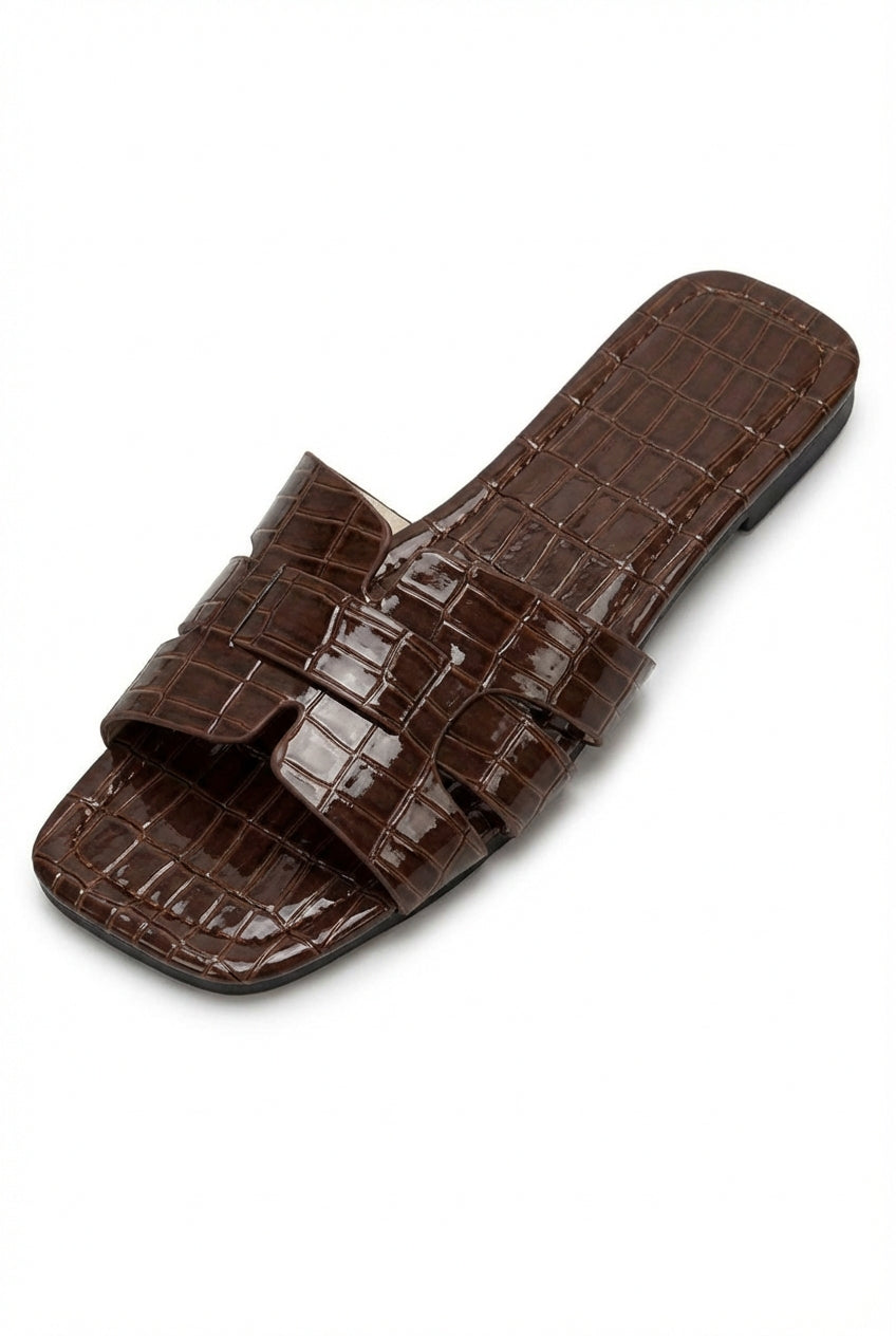Casual Fit Flat Slide Sandals-footwear > sandals > slide sandals-Laventaire-Dark Brown-35-Laventaire