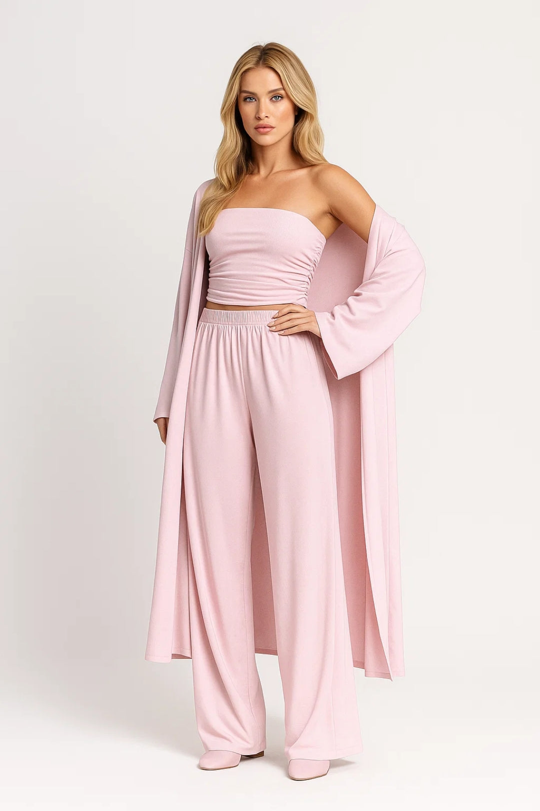 Casual Fit Loungewear Set-loungewear > loungewear set-Laventaire-Baby Pink-S-Laventaire