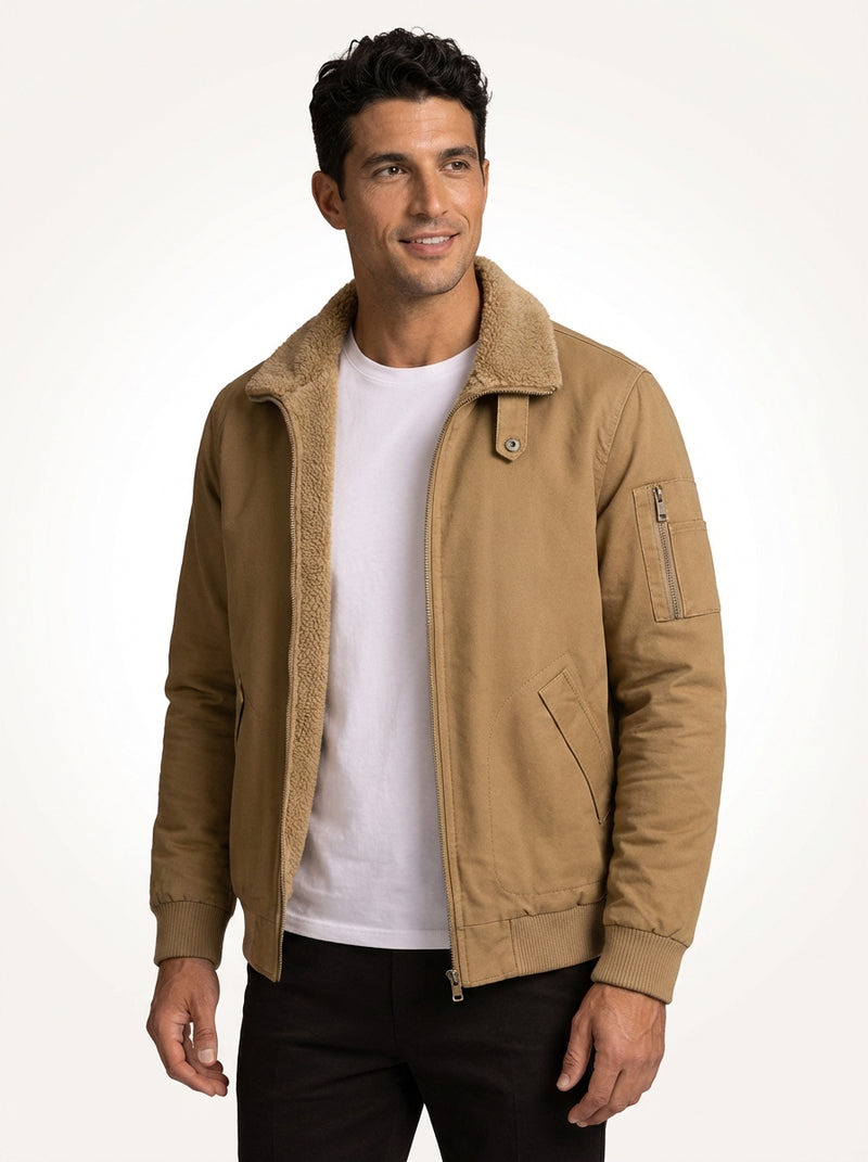 Casual Fit Winter Jacket-jackets > casual jacket-Laventaire-Khaki-M-Laventaire