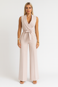 Casual Fit Wrap Jumpsuit-jumpsuits > wrap jumpsuit-Laventaire-Beige-S-Laventaire