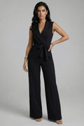 Casual Fit Wrap Jumpsuit-jumpsuits > wrap jumpsuit-Laventaire-Black-S-Laventaire