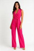 Casual Fit Wrap Jumpsuit-jumpsuits > wrap jumpsuit-Laventaire-Deep Pink-S-Laventaire