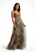 Casual Floral Maxi Dress-dresses > maxi dress-Laventaire-Dark Green-S-Laventaire