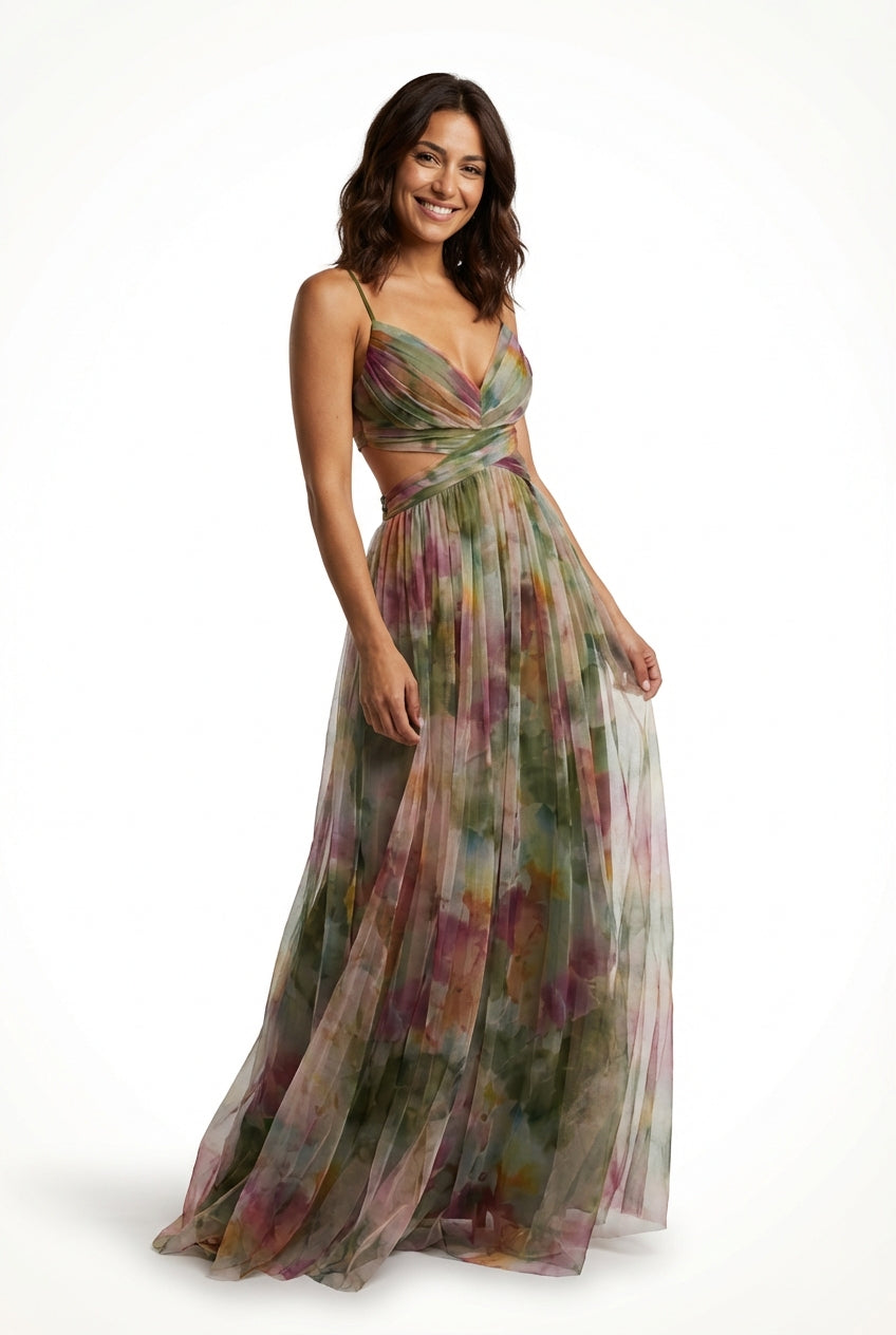 Casual Floral Maxi Dress-dresses > maxi dress-Laventaire-Dark Green-S-Laventaire