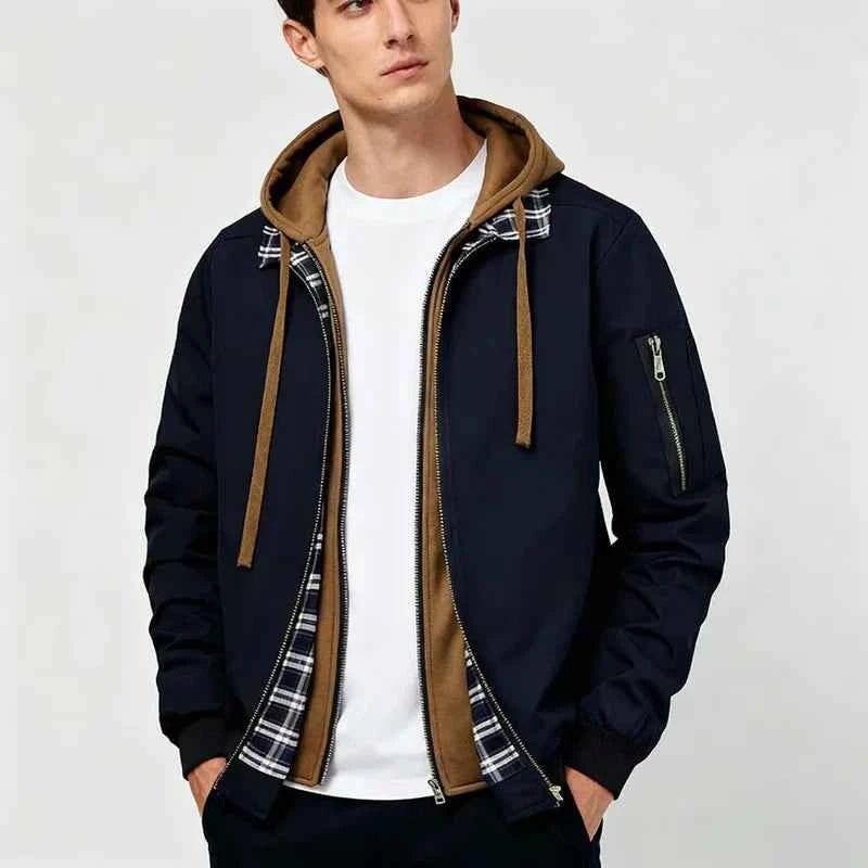 Casual Hooded Bomber Jacket-jackets > bomber jackets-Laventaire-Navy Blue-S-Laventaire