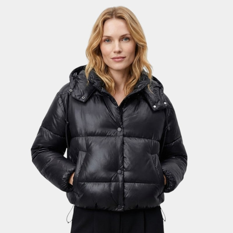 Casual Hooded Puffer Jacket-jackets > puffer jackets-Laventaire-Black-XS-Laventaire