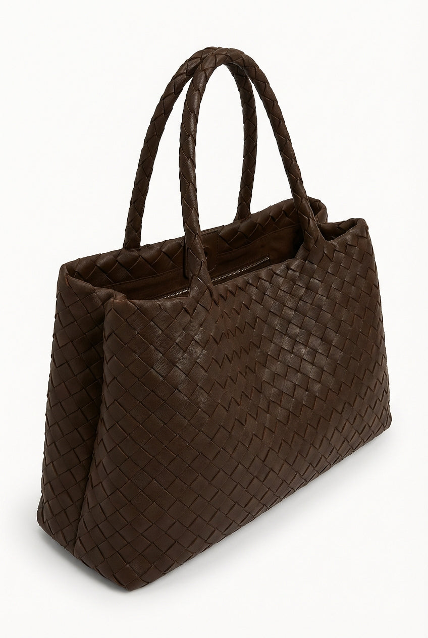 Casual Leather Tote Bag-bags > tote bags-Laventaire-Dark Brown-One size-Laventaire