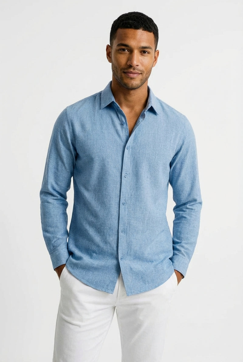 Casual Long Sleeve Shirt-shirts > casual shirts > long sleeve casual shirts-Laventaire-Light Blue-S-Laventaire