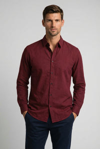 Casual Long Sleeve Shirt-shirts > long sleeve shirt > casual long sleeve shirt-Laventaire-Burgundy-S-Laventaire