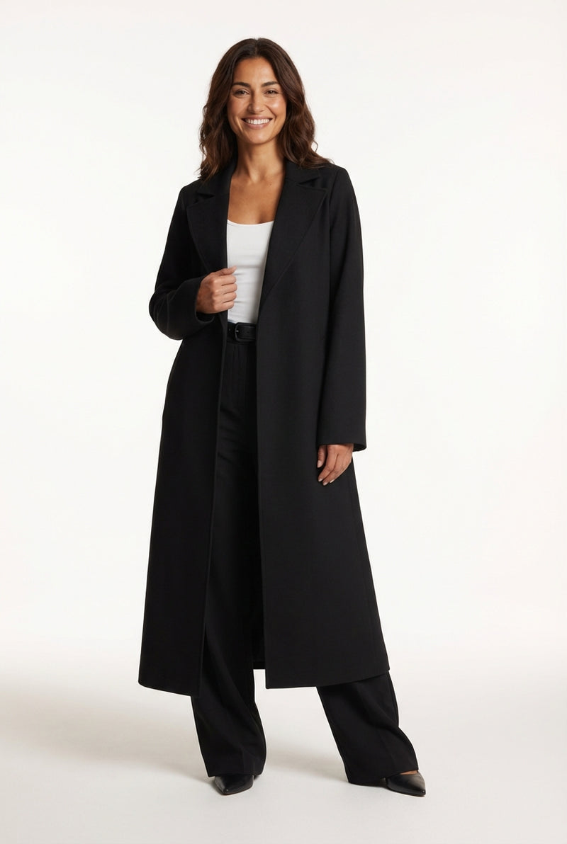 Casual Long Trench Coat-outerwear > trench coat-Laventaire-Black-XS-Laventaire
