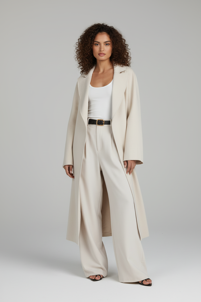 Casual Long Trench Coat-outerwear > trench coat-Laventaire-Cream-XS-Laventaire
