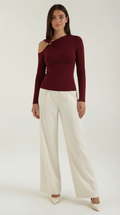 Casual One Shoulder Top-tops > one shoulder top-Laventaire-Burgundy-S-Laventaire