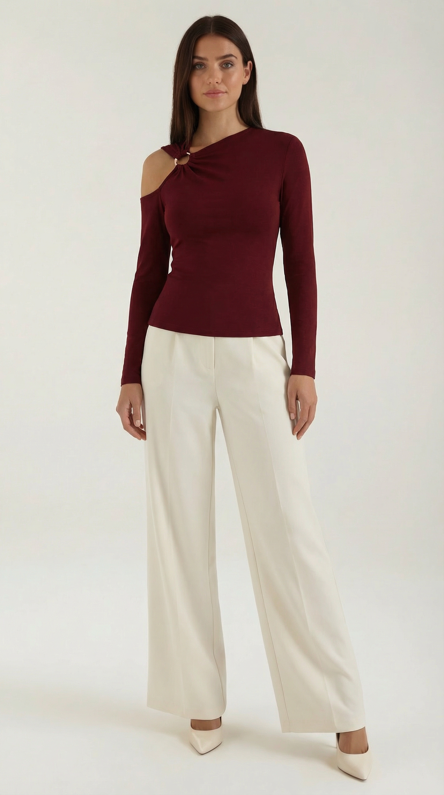 Casual One Shoulder Top-tops > one shoulder top-Laventaire-Burgundy-S-Laventaire