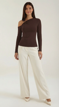 Casual One Shoulder Top-tops > one shoulder top-Laventaire-Dark Brown-S-Laventaire