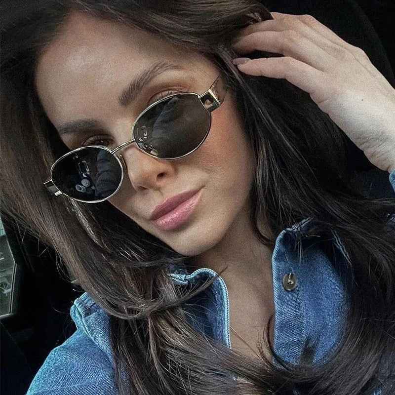 Casual Oval Frame Sunglasses-accessories > sunglasses-Laventaire-Gold-One size-Laventaire