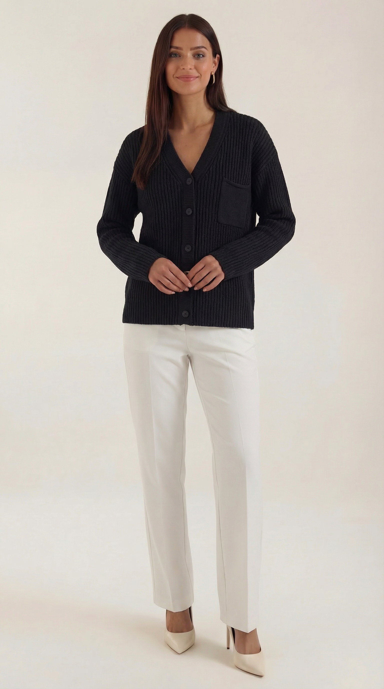 Casual Oversized Cardigan Sweater-sweaters > cardigans > oversized cardigan-Laventaire-Black-S-Laventaire