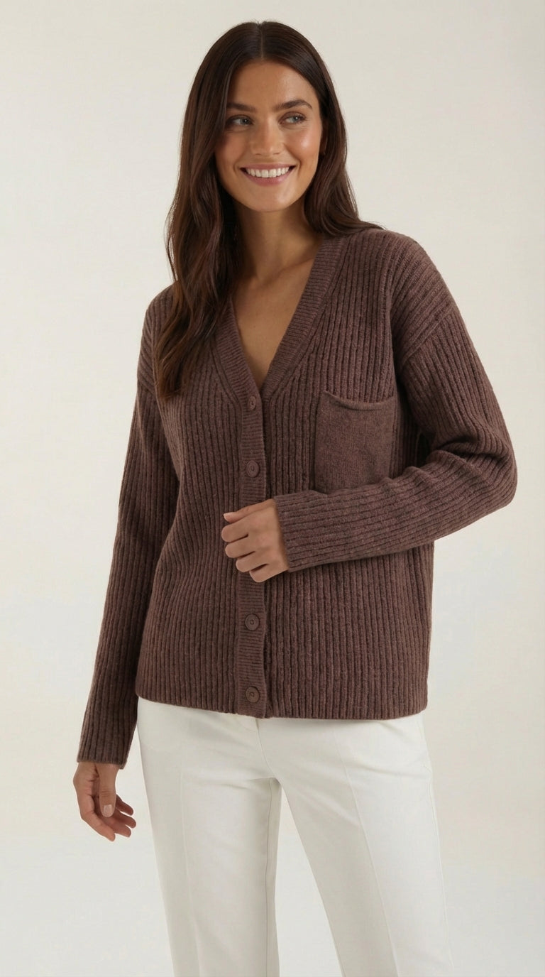 Casual Oversized Cardigan Sweater-sweaters > cardigans > oversized cardigan-Laventaire-Dark Brown-S-Laventaire
