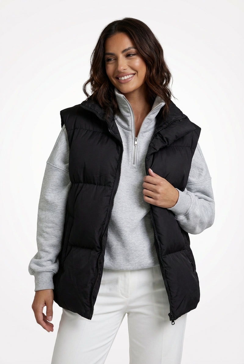 Casual Padded Sleeveless Vest-outerwear > vests > sleeveless vests-Laventaire-Black-S-Laventaire