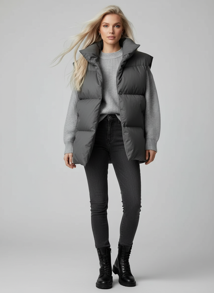 Casual Padded Sleeveless Vest-outerwear > vests > sleeveless vests-Laventaire-Gray-S-Laventaire