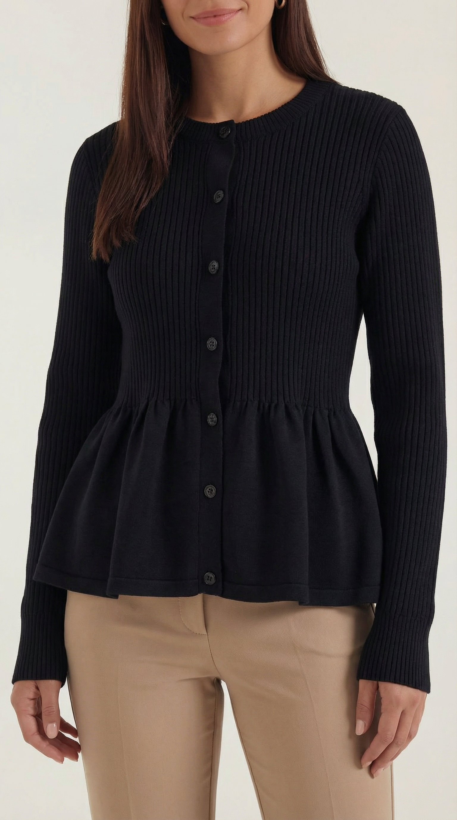Casual Peplum Cardigan Top-tops > cardigans > peplum cardigan-Laventaire-Laventaire