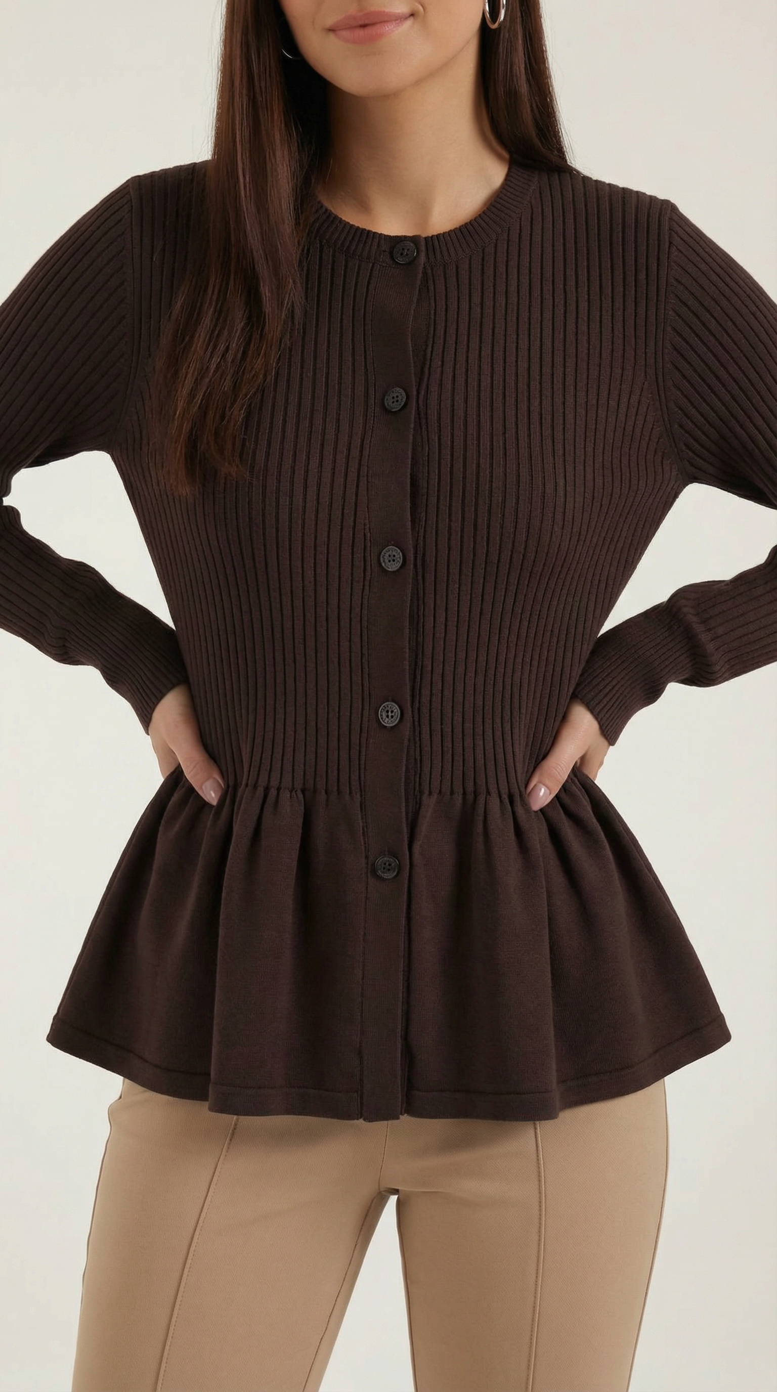 Casual Peplum Cardigan Top-tops > cardigans > peplum cardigan-Laventaire-Laventaire