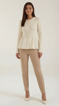 Casual Peplum Cardigan Top-tops > cardigans > peplum cardigan-Laventaire-Cream-One size-Laventaire