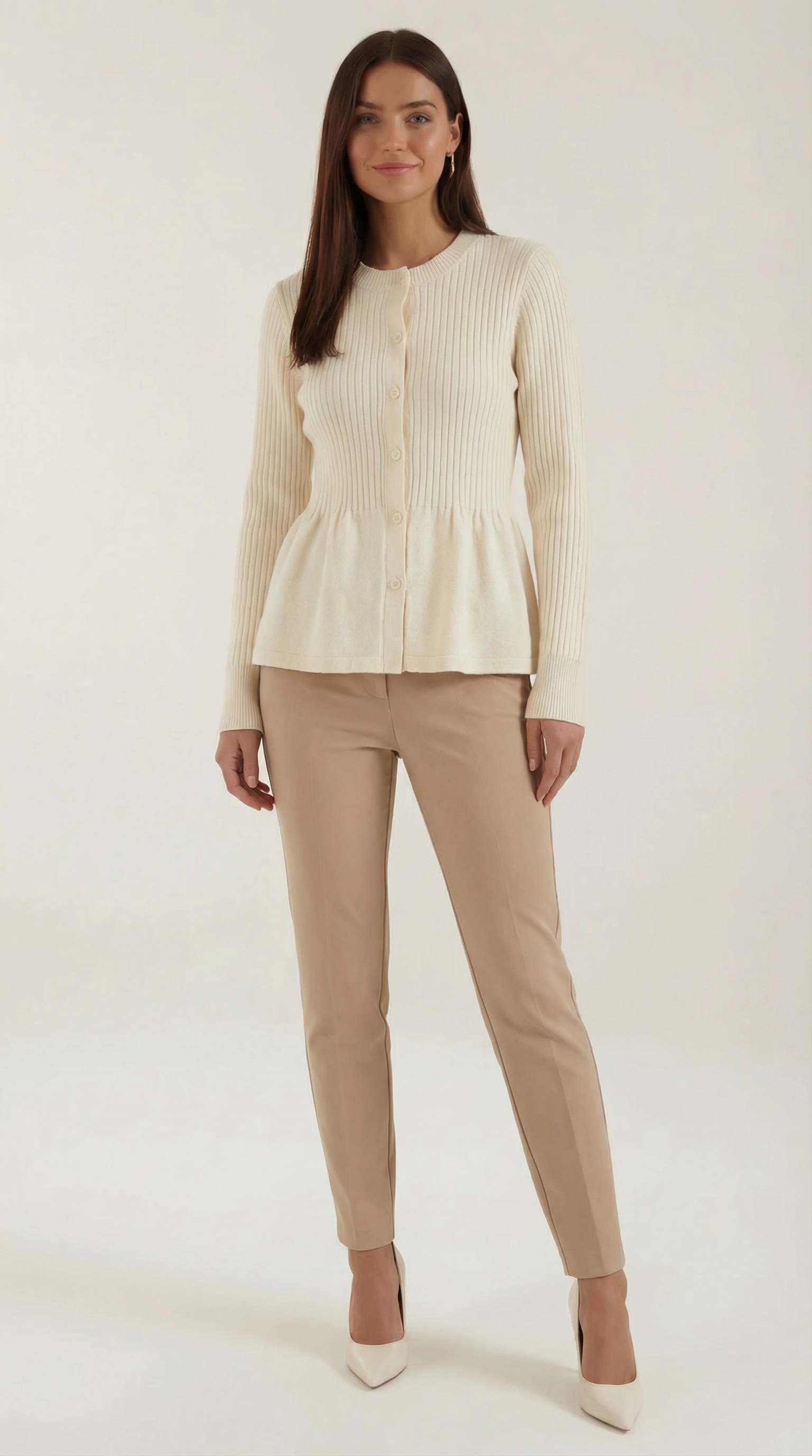 Casual Peplum Cardigan Top-tops > cardigans > peplum cardigan-Laventaire-Cream-One size-Laventaire